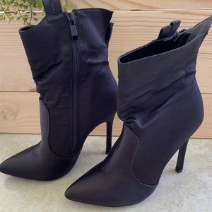 Olivia Miller Black Satin High Heel Booties Sz 8